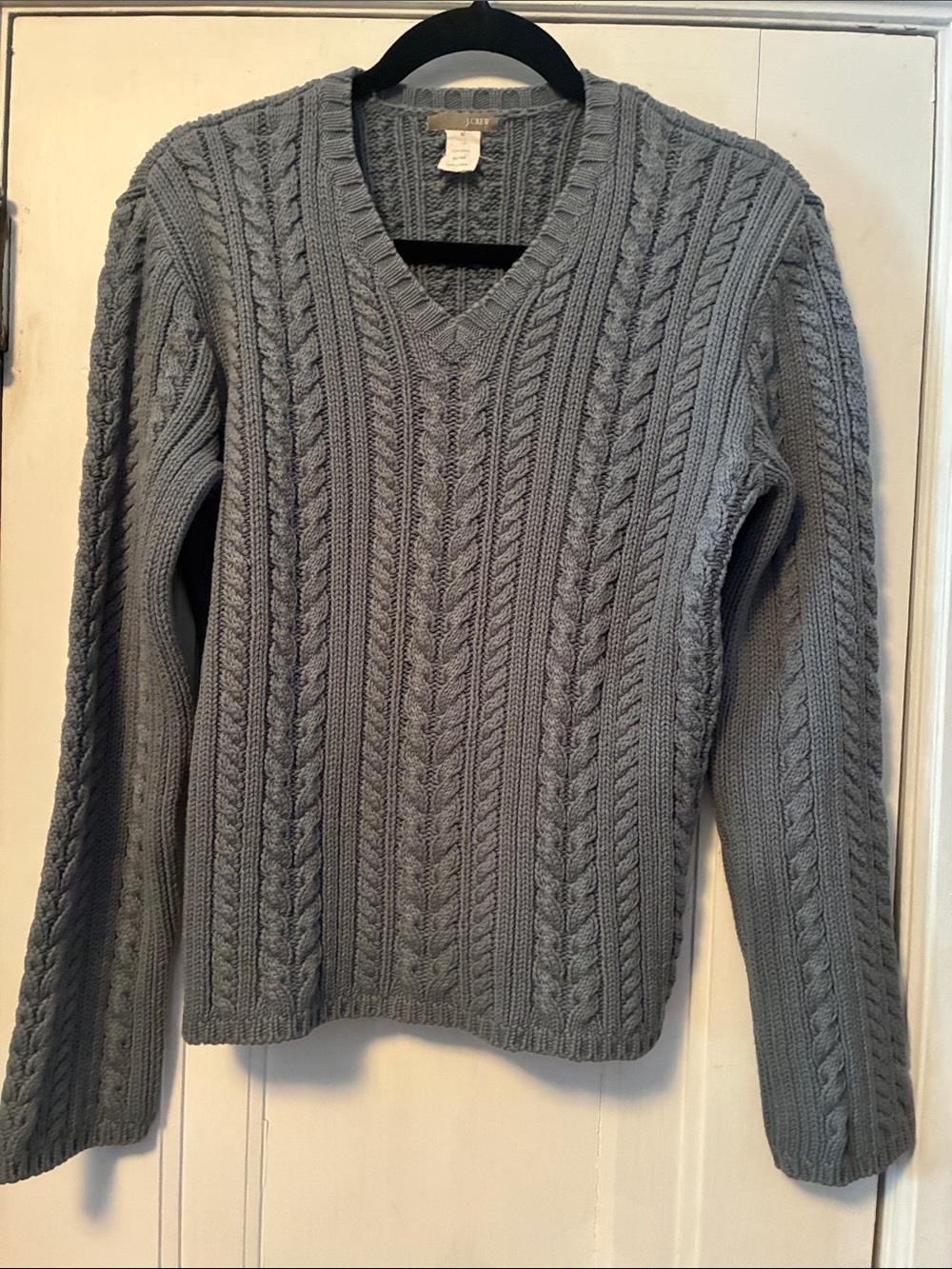J. Crew Women’s  Vintage Cable Knit V-Neck Sweater — Gray/Seafoam